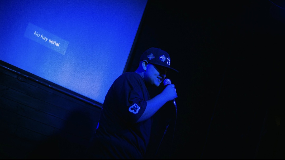 Octaa cantando en vivo durante un show